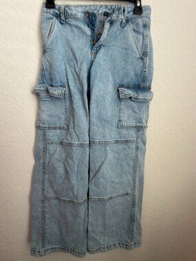 Art Class Girls Light Wash Wide Leg Cargo Jeans Utility Y2K.    (A)
